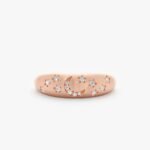 14K Solid Gold Natural Diamond Moon Star Brushed Dome Ring - Image 4