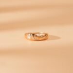 14K Solid Gold Natural Diamond Moon Star Brushed Dome Ring - Image 6