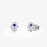 Natural Diamond Sapphire Hamsa Studs - Image 2