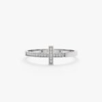 14K Solid Gold Natural Diamond Sideways Cross Ring - 图片 2