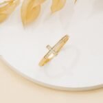 14K Solid Gold Natural Diamond Sideways Cross Ring - 图片 4