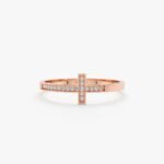 14K Solid Gold Natural Diamond Sideways Cross Ring - 图片 5