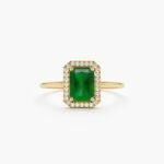 14K Solid Gold Emerald and Natural Diamond Bold Engagement Ring - Image 4