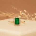 14K Solid Gold Emerald and Natural Diamond Bold Engagement Ring - Image 5