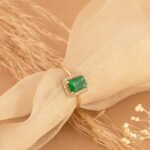 14K Solid Gold Emerald and Natural Diamond Bold Engagement Ring - Image 3