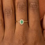 14K Solid Gold Emerald and Natural Diamond Engagement Ring - 图片 6