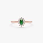 14K Solid Gold Emerald and Natural Diamond Engagement Ring - 图片 3
