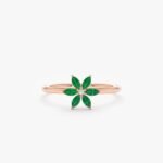 14K Solid Gold Emerald and Natural Diamond Flower Ring - Image 4