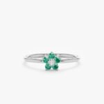 14K Solid Gold Emerald and Natural Diamond Flower Ring - Image 2