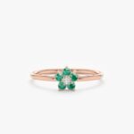 14K Solid Gold Emerald and Natural Diamond Flower Ring - Image 7