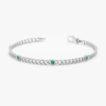 14K Solid Gold Emerald Cuban Chain Station Bracelet - 图片 2
