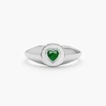 14K Solid Gold Emerald Heart Signet Ring - Image 2