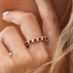 14K Solid Gold Garnet and Natural Diamond Eternity Band - Image 3