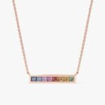 14k Gold Long Rainbow Sapphire Bar Necklace - Image 2