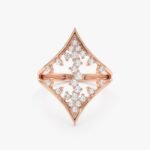 14K Solid Gold Lozenge Shape Natural Diamond Ring - 图片 4