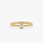 March Birthstone Aquamarine Ring In Solid Gold Beaded Design