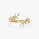 14K Solid Gold Marquise Natural Diamond Open Leaf Ring - Image 5