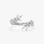 14K Solid Gold Marquise Natural Diamond Open Leaf Ring - Image 2