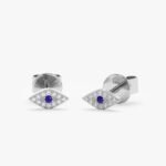 Mini Natural Diamond Blue Sapphire Eye Studs - 图片 2