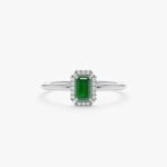 14K Solid Gold Mini Emerald and Diamond Engagement Ring - 图片 2