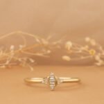 14K Solid Gold Minimalist Natural Diamond Art Deco Ring - 图片 5