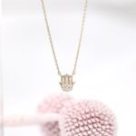 Minimalistic Solid Gold Natural Diamond Hamsa Necklace - Image 6