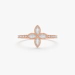 14K Solid Gold Natural Diamond Clover Ring - Image 5