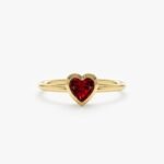 18K Solid Gold Natural Garnet Heart Ring - Image 6