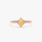 14K Solid Gold Opal and Natural Diamond Engagement Ring - Image 5