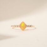 14K Solid Gold Opal and Natural Diamond Engagement Ring - Image 4