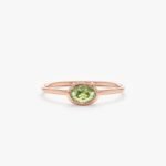 18K Solid Gold Oval Peridot Ring - 图片 3