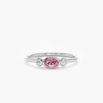 18K Solid Gold Oval Natural Diamond and Pink Sapphire - Image 2