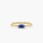 14K Solid Gold Oval Natural Diamonds and Sapphire Engagement Ring
