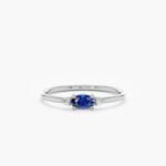 14K Solid Gold Oval Natural Diamonds and Sapphire Engagement Ring - Image 3