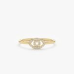 14K Solid Gold Pave Natural Diamond Evil Eye Outline Ring - 图片 5