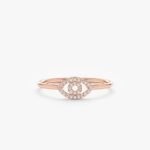 14K Solid Gold Pave Natural Diamond Evil Eye Outline Ring - 图片 2