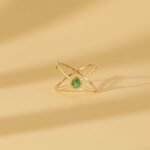 14K Solid Gold Pear Cut Emerald X Ring - 图片 3
