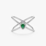14K Solid Gold Pear Cut Emerald X Ring - 图片 2