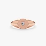 14K Solid Gold Pear Natural Diamond Signet Ring - 图片 5