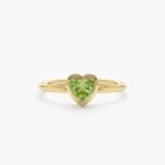 18K Solid Gold Peridot Heart Ring - 图片 2