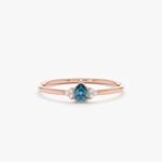 14K Solid Gold Petite London Topaz Natural Diamond Engagement Ring - Image 5