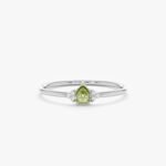 14K Solid Gold Petite Peridot Natural Diamonds Engagement Ring - 图片 5