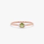 14K Solid Gold Petite Peridot Natural Diamonds Engagement Ring - 图片 4