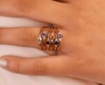 14K Solid Gold Petite Tanzanite Natural Diamond Engagement Ring - 图片 5