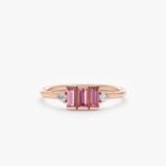 14K Solid Gold Natural Diamonds and Pink Sapphire Engagement Ring - Image 3