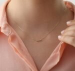 Prong Set Mini Natural Diamond Bar Pendant Necklace - Image 4