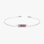 14K Solid Gold Rainbow Sapphire Bar Bracelet - Image 2