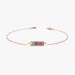 14K Solid Gold Rainbow Sapphire Bar Bracelet - Image 3