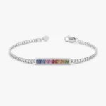 14K Solid Gold Rainbow Sapphire Cuban Chain Bar Bracelet - Image 2