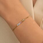 14K Solid Gold Rainbow Sapphire Cuban Chain Bar Bracelet - Image 5